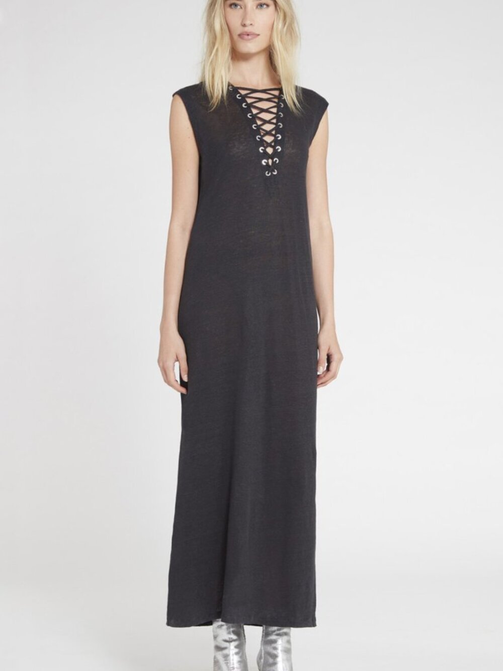 IRO black linen/coton maxi dress